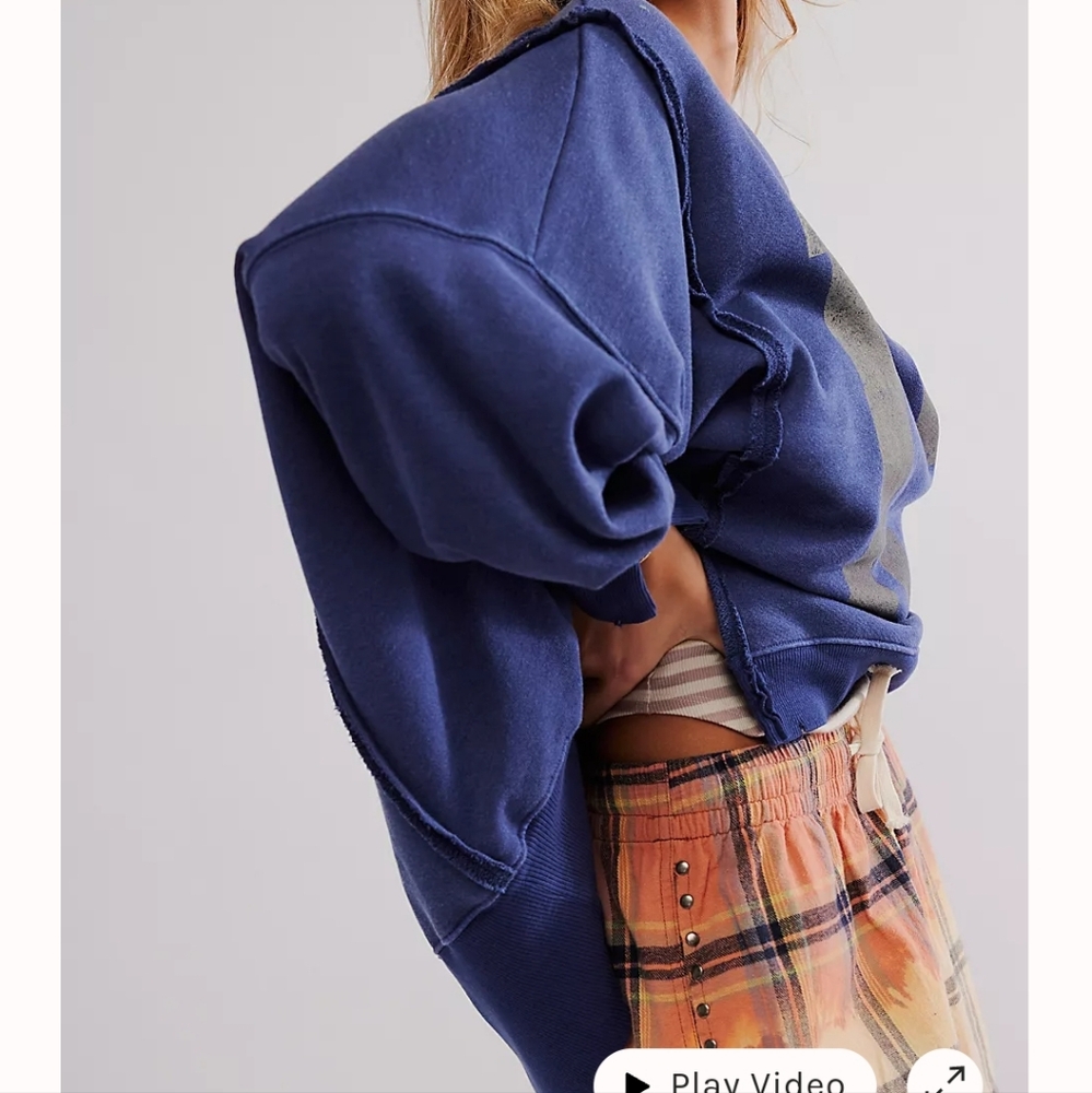 We The Free by Free People Oversized Camden Sweatshirt Navy Combo 13 - Picture 4 of 5